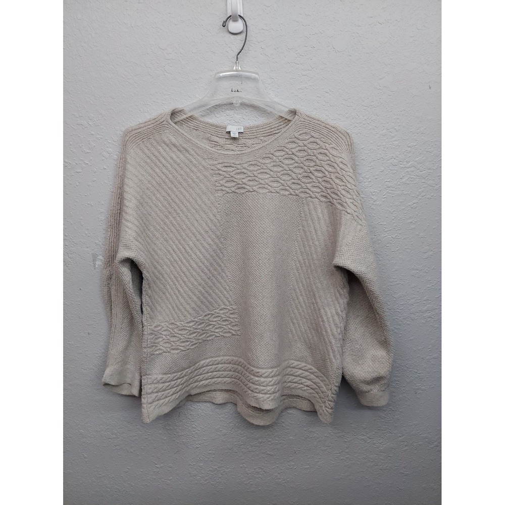 J Jill Sweater Womens 1X Plus Cream Beige Textured Long Sleeve Tunic Pullover